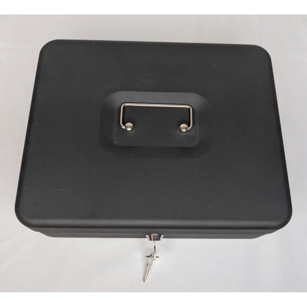 Large Lockable Cash Box with Money Tray & Key, Black, 11.8x9.45x3.54 - Picture 5 of 10